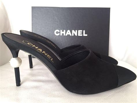 chanel black mules with pearl|chanel suede sandals.